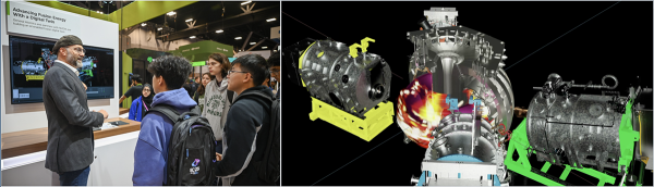 Man talking to youth, and a simulation of the fusion reactor
