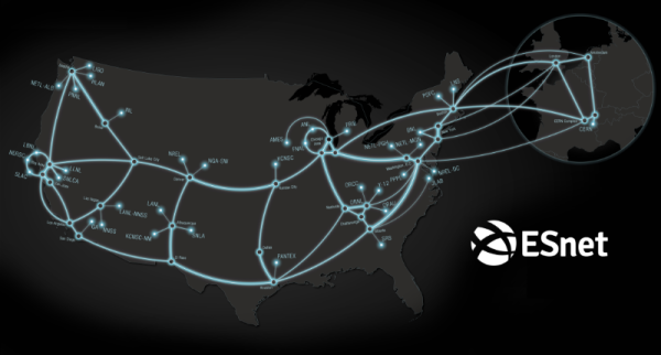 Dark map of ESnet6 in US and Europe