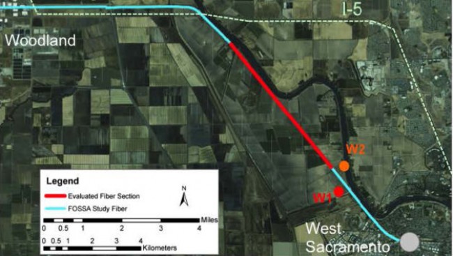photograph of map showing route of dark fiber