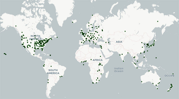 World map with perfSONAR installations